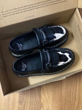 Dr Martens Adrian Snaffle Cow Hair On Quad Leather Loafers Platform Shoes UK 4